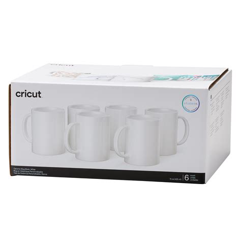 2008944 - Cricut 440ml Ceramic Mug Blank BULK 6pc White; 6 Infusible Ink™ compatible* mug blanks 15 oz / 425 ml in White - *Sublimation compatible; Smooth, straight walls for flawless transfers; Dishwasher & microwave safe*; Includes ready-to-gift boxes for any occasion; For use with Cricut Mug Press™ & Infusible Ink products (sold separately)